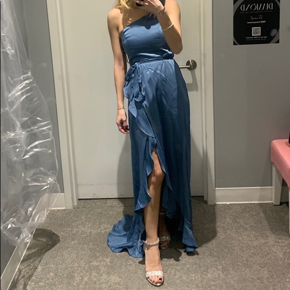 David’s Bridal Steel Blue Bridesmaid Dress - Picture 2 of 4